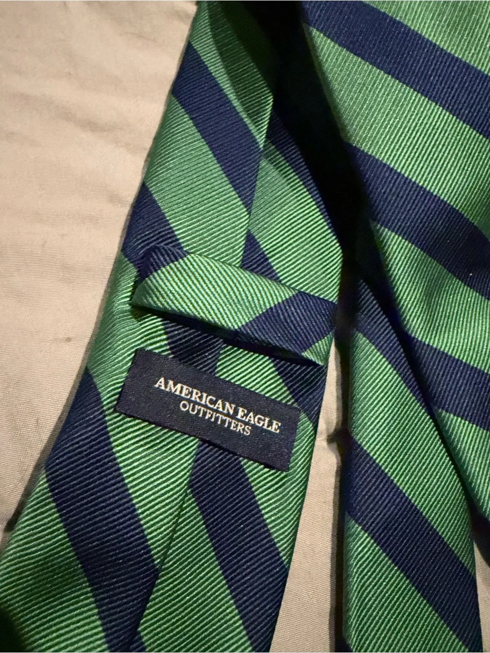 American Eagle Outfitters Green and Navy Diagonal Stripe Tie